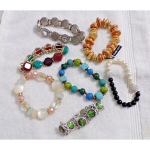 Set of 5 Stretchy Bracelets w/Stones and 2 Magnetic Therapy Bracelets 7" Pre-Own